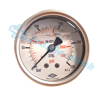 0-250 BAR (3500 PSI) Pressure gauge 1/4'' Rear connection